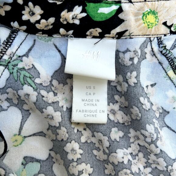 H&M Collared Floral Dress Long Sleeve Black, Blue Prairie Cottage Core Small - Picture 5 of 8